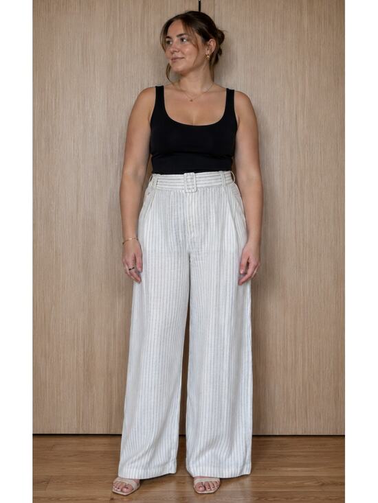 Lane Bryant Pants - NEW Lane Bryant Linen Blend Pinstripe Wide Leg Pants Size 24R Belt Office Travel